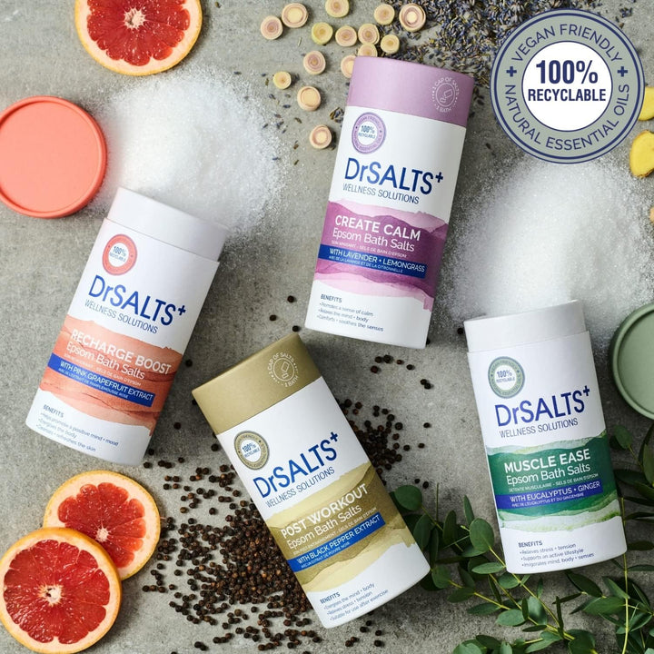 Drsalts+ Muscle Ease Therapy Epsom Salts - Soothing Epsom Bath Salts to Relieve Strains, Pain & Stiffness with Eucalyptus & Ginger Essential Oils - Vegan & Cruelty-Free, 2Kg