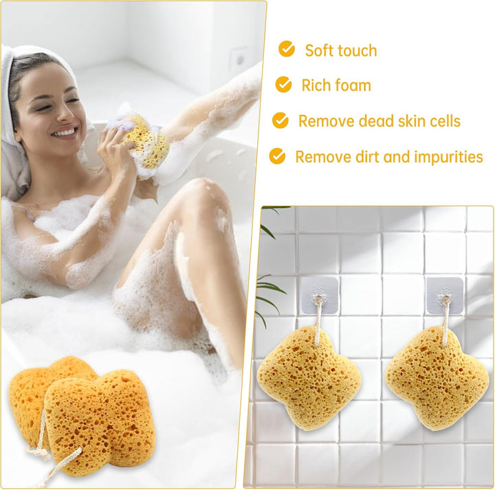 2Pcs Natural Sea Sponge,Larger Shower Sponges for Women Men, Exfoliating Body Sponge Dense Foam for Gentle & Deep Cleansing, Ultra-Soft for Sensitive Dry Skin