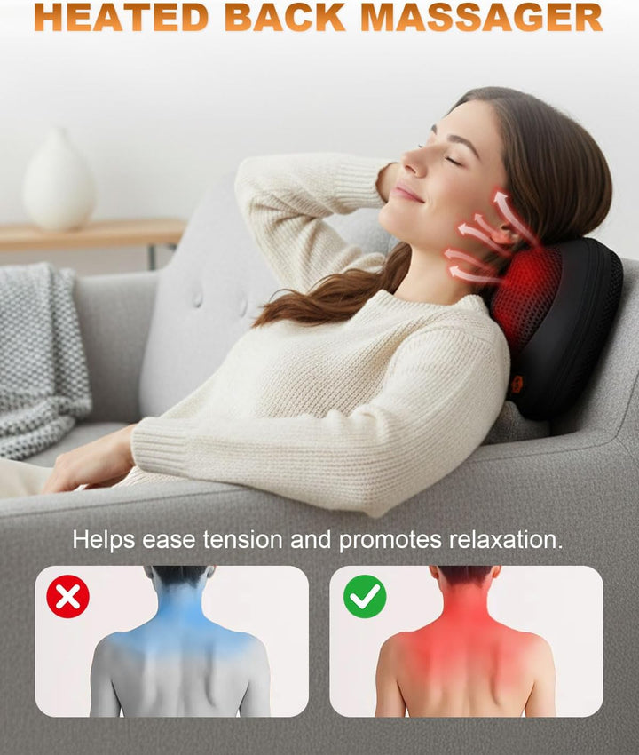Back Massager, Neck Massage Pillow, Deep Tissue 4D Kneading Shiatsu Massage, Massagers for Back and Neck, Shoulder, Legs, Optional Heat Function, 15-Minute Auto Timer Gifts for Men, Women