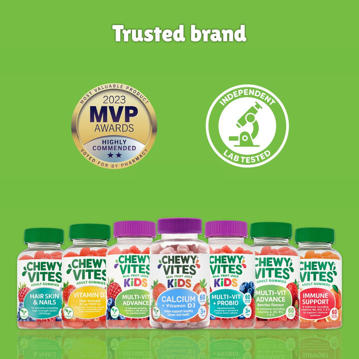 Kids Multivitamin Advance, 60 Kids Vitamins Gummies, 11 Essential Nutrients, 2 Months Supply, Real Fruit Juice, Vegan, Age 3 +, Blueberry and Raspberry Flavour