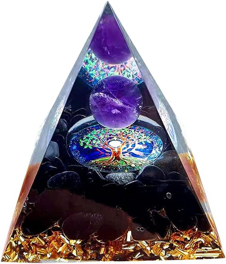 Moonstone Crystals Orgone Pyramid, Amethyst Crystal Nature Reiki Chakra Crystals and Gemstones Gifts for Friend Orgonite Pyramid Crystal Healing Spiritual Gifts for Women (6Cm)