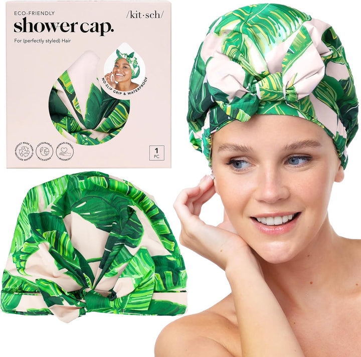 Luxury Shower Caps for Women Reusable Waterproof - Flexi Satin Lined, Large Wide Shower Cap for Women & Men, Adjustable, Stylish Hair Cap for Shower, for Long & Short Hair - Terracotta Checker