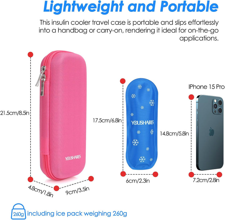 Insulin Pen Cooler Travel Case - Medicine Travel Cool Bag with 2 Ice Packs, Keep Medicine Cool While Traveling 6-8 Hours for Diabetic Supplies, Insulin Case (Pink)