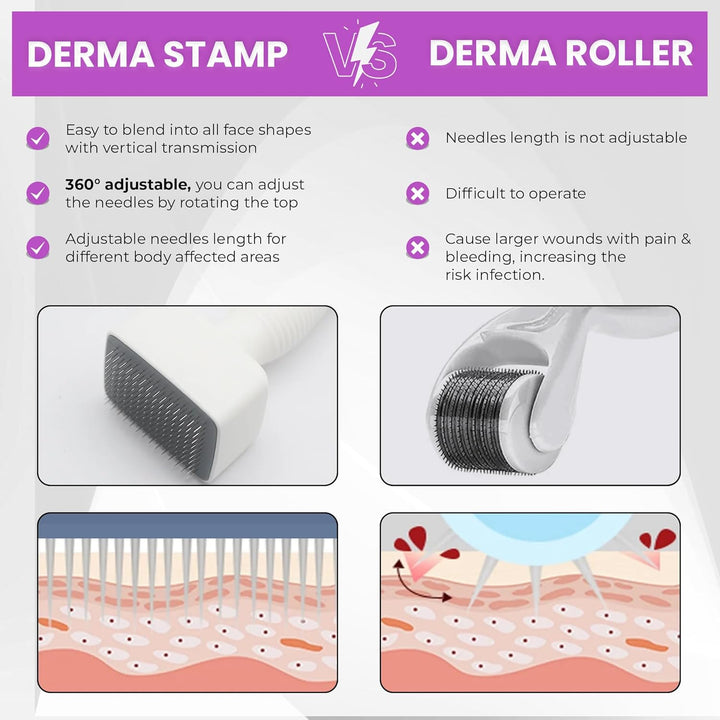 Adjustable 140 Pins Derma Stamp with 100Ml Disinfectant Spray – 0MM-3MM Adjustable Pins for Men and Women – Versatile Use for Skin and Scalp Care – Easy to Use – Packaging May Vary