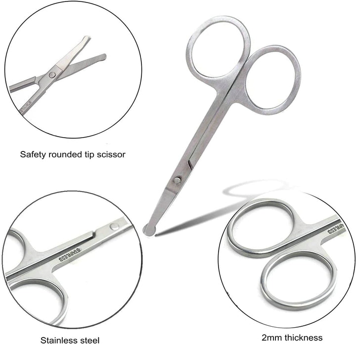 3Pcs Small Eyebrow Scissors and Nose Hair Scissor, Beard Moustache Eyelash Nail Trimmer Facial Hair Grooming Scissors for Man and Woman