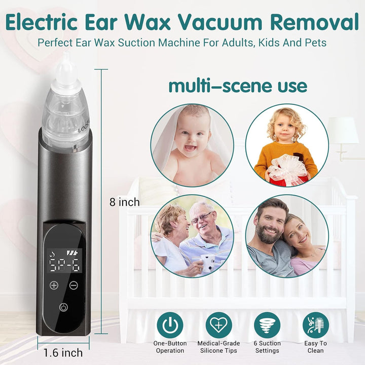 Ear Vacuum Wax Remover, Ear Wax Removal,5 Levels Strong Suction Ear Wax Remover, USB Charge Ear Wax Vacuum, Reusable Ear Wax Removal Kit, Electric Ear Wax Remover for Adults and Kids (Black)