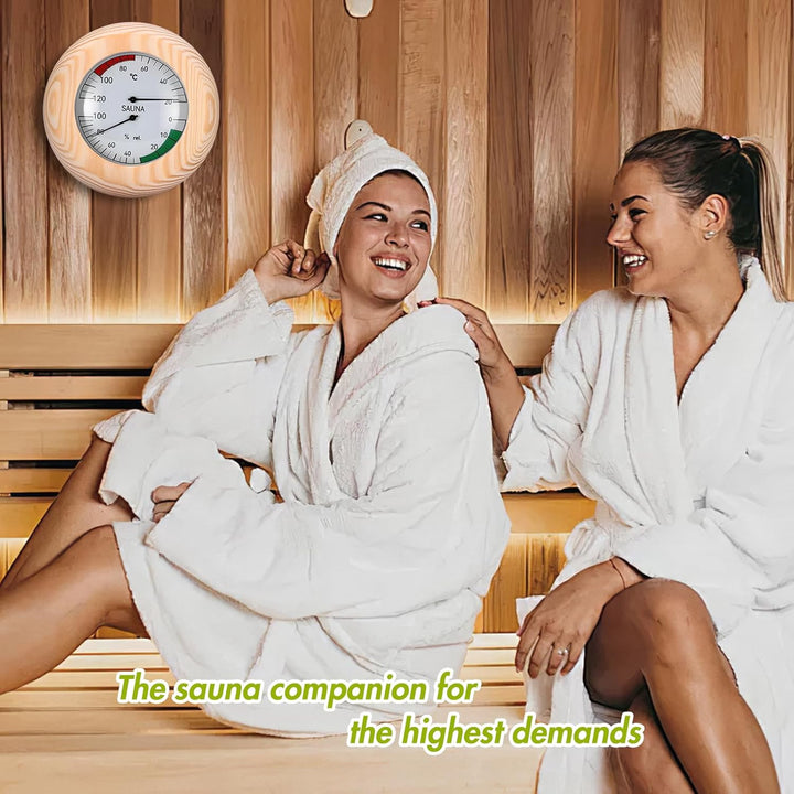 2-In- Sauna Thermometer and Hygrometer, round Wood Thermo-Hygrometer, High Accuracy Sauna Accessories Hygro Meter, Digital Thermometer Hygrom Eter for Steam Room Sauna Room