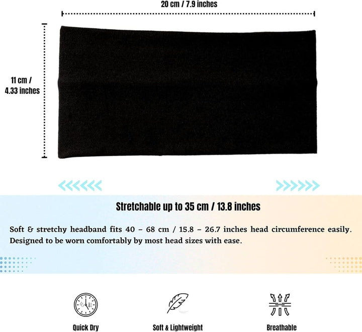 Extra Wide Headbands 11Cm Plain Stretchy Kylie Head Band 2 Pack Unisex Bandeau Headbands for Women & Men Soft Hairbands Yoga Bandana Headband (Black)
