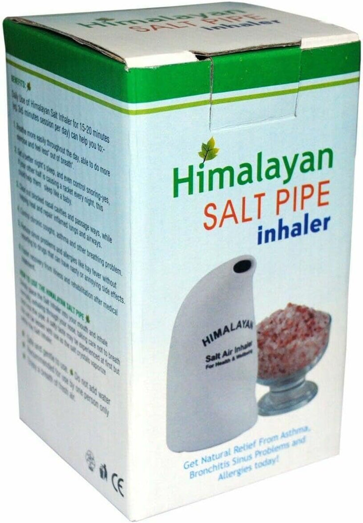 Himalayan Salt Inhaler, White Ceramic, with Pink Salt Crystals, Natural Respiratory Wellness, 200 Gram Salt Free Natural Respiratory Aid