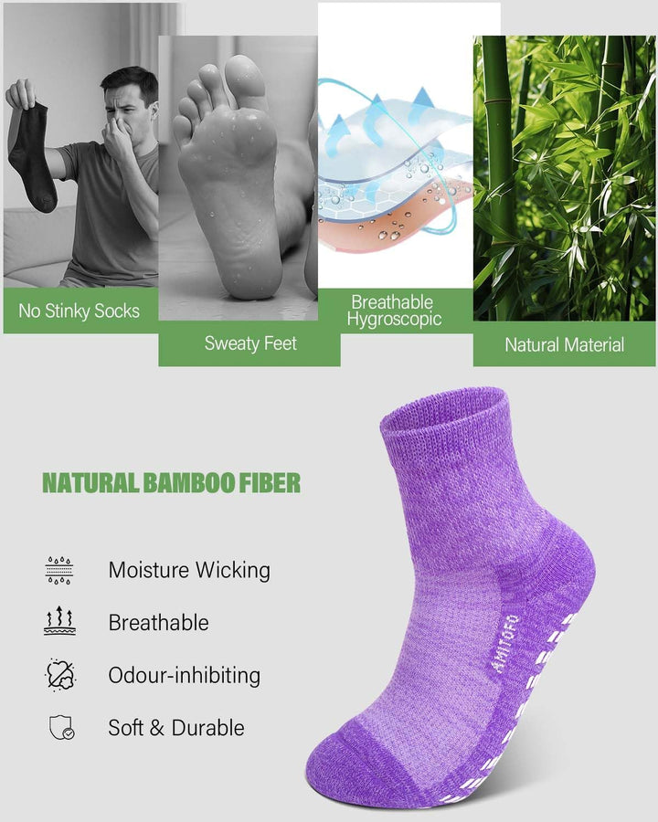 Diabetic Socks Non-Slip for Women: Bamboo Ankle Socks Moisture Wicking with Extra Wide Top for Swollen Feet Seamless Non-Binding Cuff Hospital Sock for Foot Care