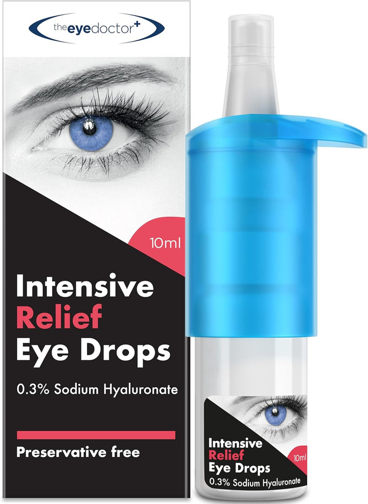 Intensive Dry Eye Drops - Preservative Free Eyedrops for Dry Eye Relief - Gently Calms Itchy, Sore & Infected Eyes - Suitable for Contact Lenses with 0.3% Sodium Hyaluronate - 10Ml