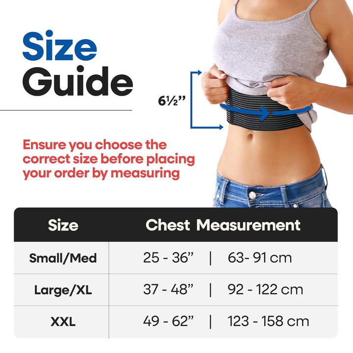 Rib Brace Chest Binder | Rib Belt to Reduce Rib Cage Pain | Chest Compression Support for Rib Muscle Injuries, Bruised Ribs | Breathable Chest Wrap Rib Brace for Women Men (Large/Xl - Black - 44 Inch)