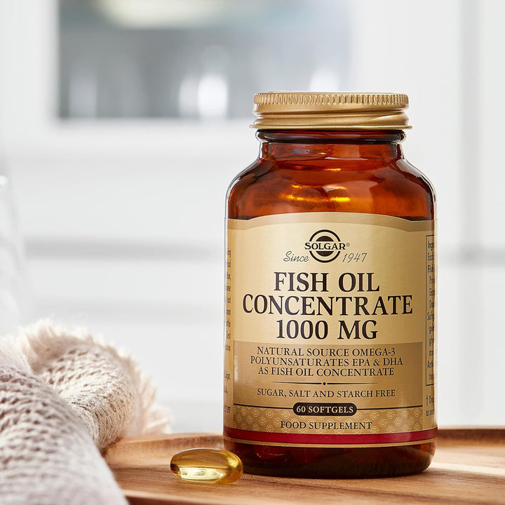 Fish Oil Concentrate 1000 Mg Softgels - Pack of 120 - Supports Normal Functioning of Heart, Brain Function and Vision - Daily Wellbeing - Gluten Free