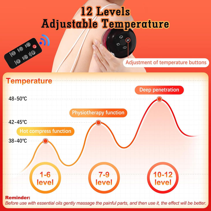 5 in 1 Electric Cupping Set Gua Sha Cupping Set with Remote 12 Adjustable Temperatures Vacuum Cupping Massager with Red Light for Body Reduce Muscle Pain with 3 Cups (Red)
