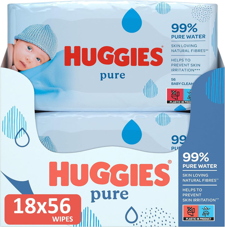 Pure, Baby Wipes, 18 Packs (1008 Wipes Total) - 99 Percent Pure Water Wipes - Fragrance Free for Gentle Cleaning and Protection - Natural Wet Wipes(Packaging May Vary)