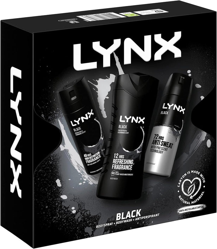 Black Trio Gift Set for Men Bodyspray 150 Ml, Bodywash 225 Ml & Antiperspirant 150 Ml, Gift for Him, 3.0 Count