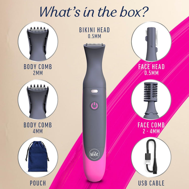 Expert Electric All-In-One Trimmer, Women Hair Removal Device Bikini, Face & Eyebrows Multi-Use, USB Charging & Accessories Rechargeable, 100Percent Waterproof, Designed for Wet & Dry Use