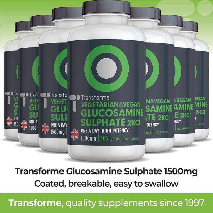 Glucosamine Sulphate 2Kcl 1500Mg 365 Tablets, 1 Year Supply, Vegan High Strength Glucosamine, 1 Coated Breakable Tablet per Day, UK Made Supplement for Men and Women by
