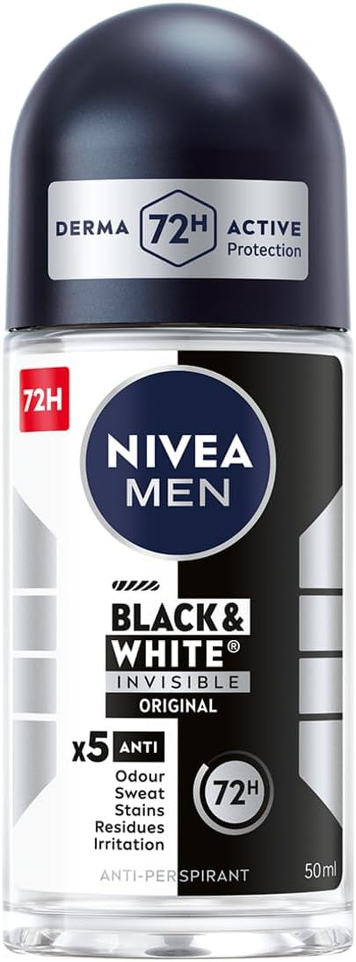 Black & White Original Anti-Perspirant Roll on (50Ml), 72Hr Anti-Sweat Roll on Deodorant for Men, No Stains on Black and White Clothes