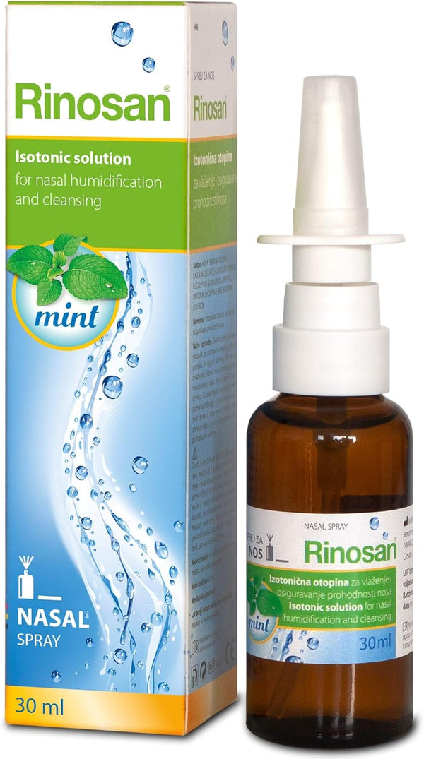 Rinosan Isotonic Nasal Mint Spray - for Allergy, Congestion, Rhinitis, Sinus and Hayfever - Relief for Adults and Kids - Added Eucalyptus, Calcium - 30 Ml
