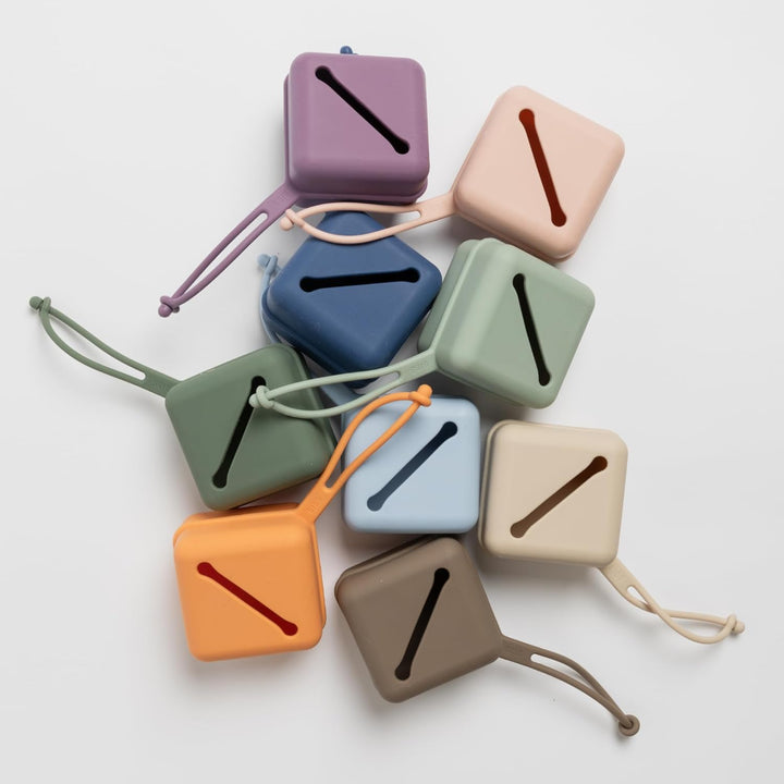 Pacifier Case with Strap, for Storing and Transporting Soothers, Can Hold up to Three Dummies, 100% BPA Free Food-Grade Material. Dark Oak