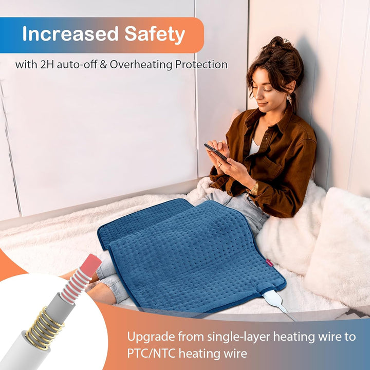 43X84Cm XXL Heat Pad for Back Pain Relief, Extra Large Electric Heating Pad with Heat Levels, Auto-Off Timers, Effective Heat Therapy for Neck, Shoulder, Full Back, Foot, Period Cramp Relief