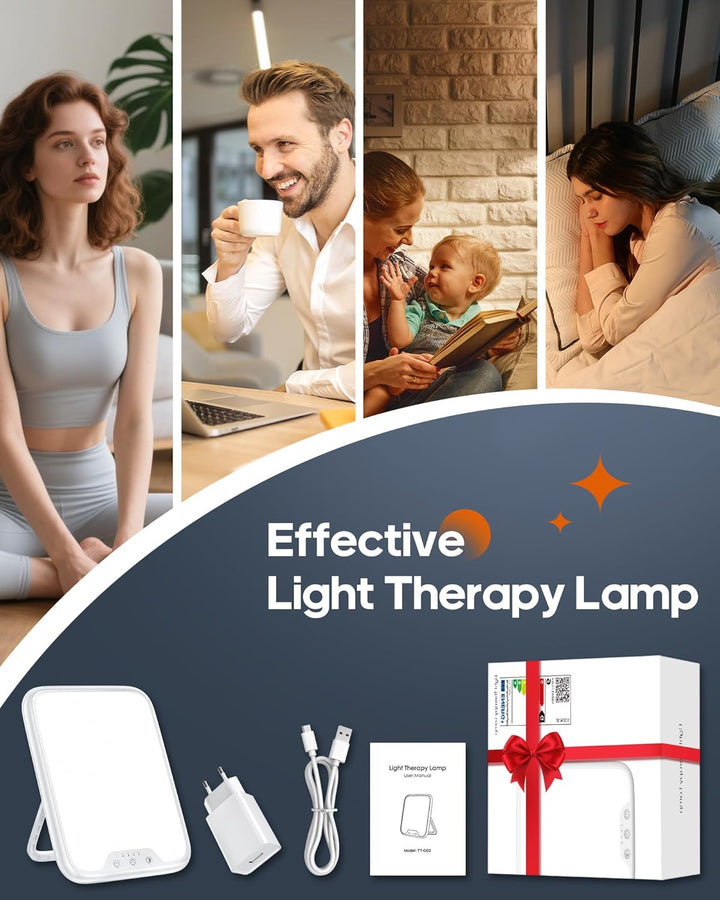 SAD Lamp, 10000 Lux Light Therapy Lamp for Depression, Sad Light Uv-Free with 3 Colors Temperature, Stepless Brightness, 4 Timer Setting, Daylight Lamp Portable Light Therapy Box for a Happy Mood