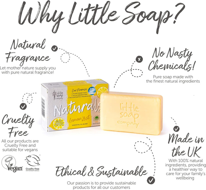 Naturals Range - Bar Soap | Vegan, Cruelty Free, No SLS or Parabens, Refreshing Cleansing Soap Bar, Natural Eco Friendly Body & Hand Soap, 100G (Lemon Zest)