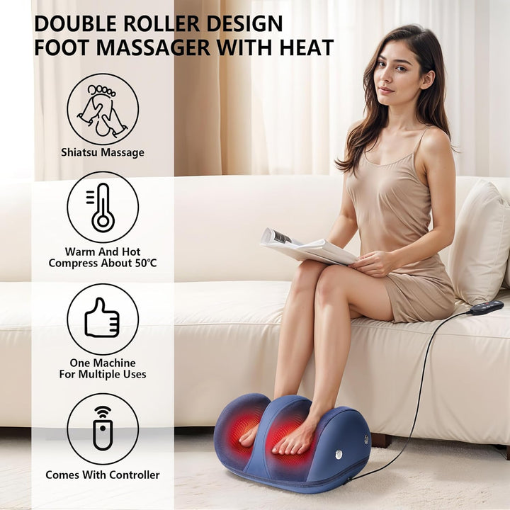 Electric Heated Foot Massager Machine - Calf Foot and Leg Massager for Plantar Fasciitis as Gifts for Men & Women, Rolling Foot Massagers for Pain and Circulation with 12-Point 3D Massage Head