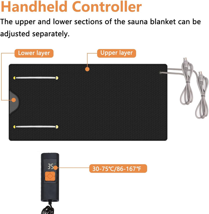 Infrared Sauna Blanket, 180×80Cm Portable Home Sauna Blanket for Deep Heat, with Storage Bag & Handheld Controller, Adjustable 30–75°C, 20-60Min Timer, Waterproof Home Spa for Relaxation