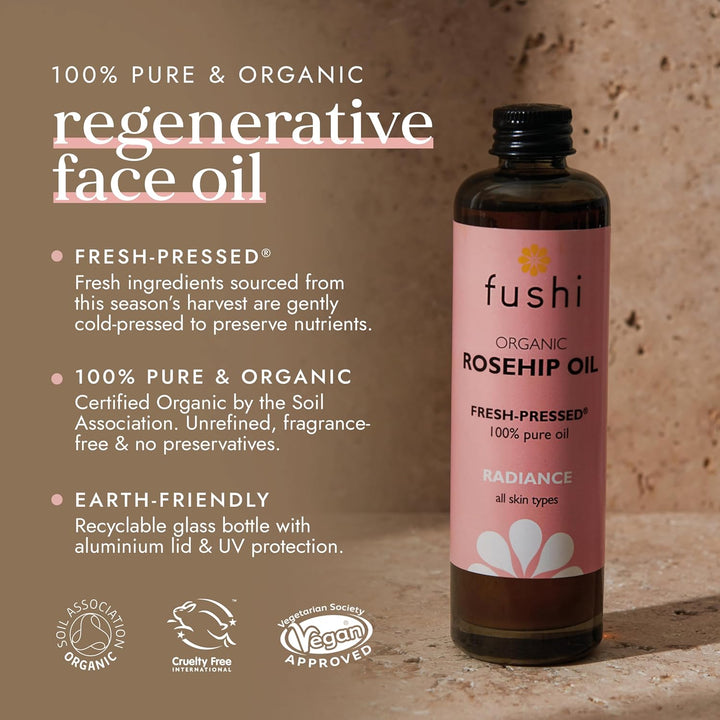 Organic Rosehip Seed Oil 100 Ml | Min Vitamin E 18.3 Mcg/G | Fresh-Pressed | Best for Scars, Fine Lines & Stretch Marks | Ethical & Vegan Society Approved | Manufactured in the UK