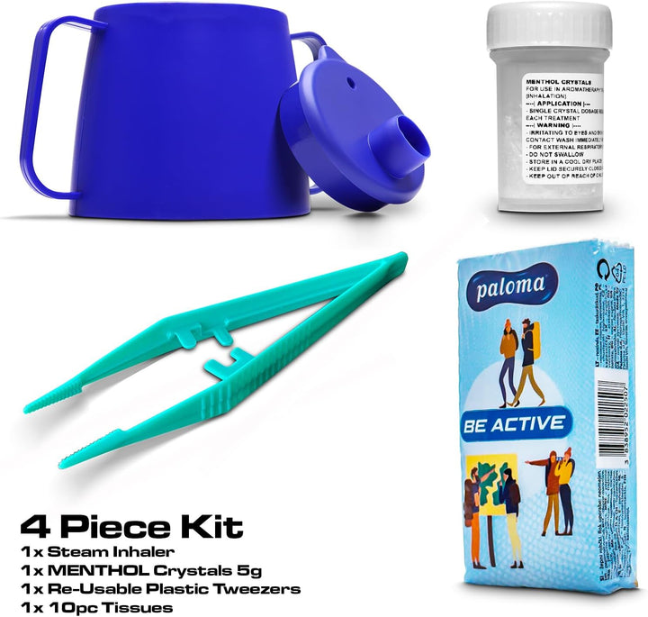 Steam Inhaler Kit + Menthol Crystals & Re-Usable Plastic Tweezers & Tissues. Clear Nasal Congestion, Relieve Cold Flu Symptoms