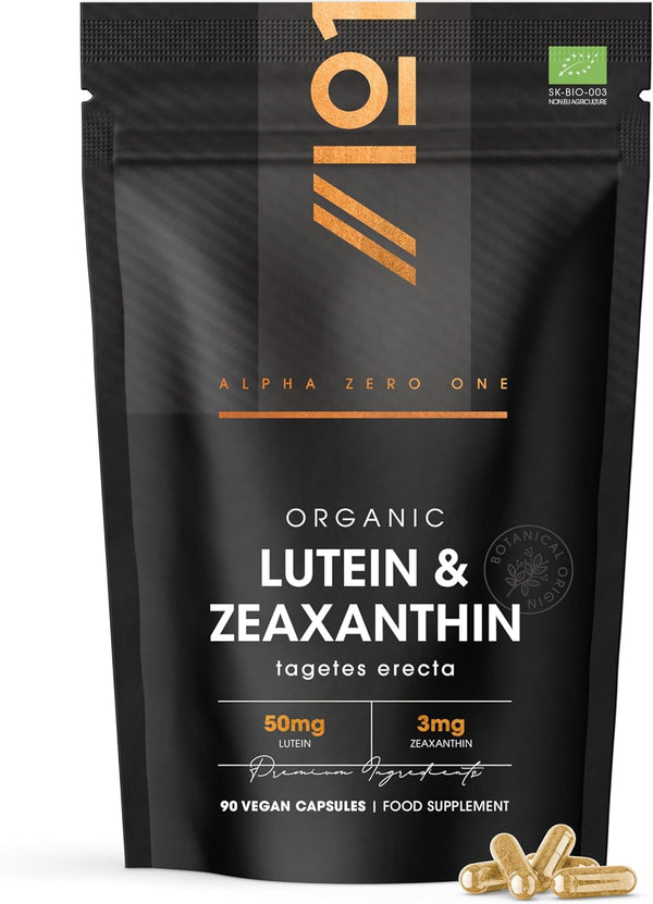 Organic Lutein & Zeaxanthin – 50Mg Lutein & 3Mg Zeaxanthin from Organic Marigold Flower Extract – 90 Vegan Capsules – Resealable and Recyclable Pouch by