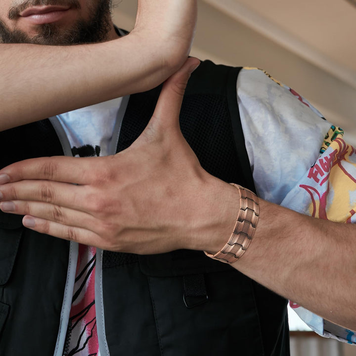 99.9% Copper Magnetic Bracelet for Men, 3X Magnetic Bracelets Men with Ultra Strength Magnets, Adjustable Wristband with Link Removal Tool & Jewelry Gift Box(Copper)