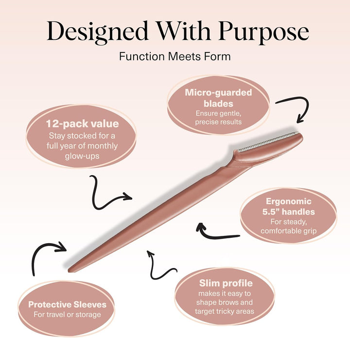 Dermaplaning Blades for Face - Face Razors for Women and Men | Eyebrow Razor & Facial Hair Remover | Exfoliates Facial Skin, Eyebrow Shaper | Dermaplaning Tool, 12Pc (Terracotta)