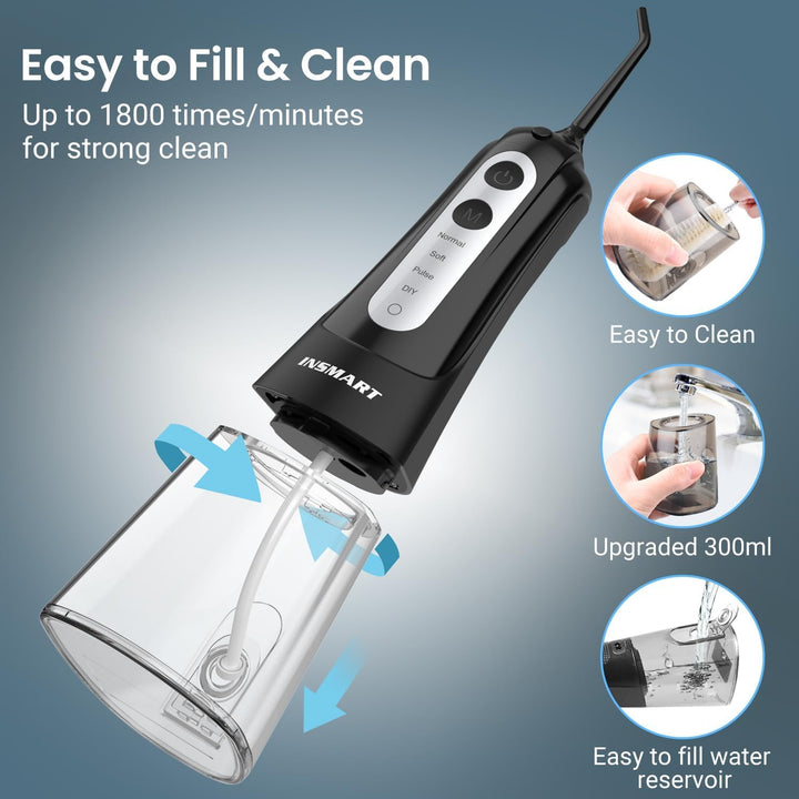 Cordless Water Dental Flosser Teeth Cleaner,  Professional 300ML Tank DIY Mode Rechargeable Dental Oral Irrigator for Home and Travel, IPX7 Waterproof 6 Modes Irrigate Oral Care (Black)