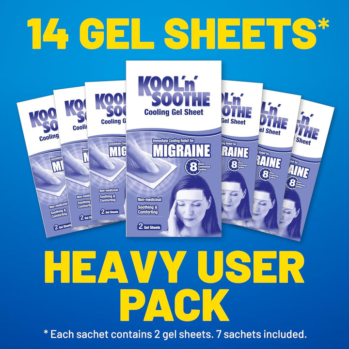 MIGRAINE Cooling Gel Sheets/Heavy User 14 Pack/Immediate Cooling Relief for Migraine & Severe Headache
