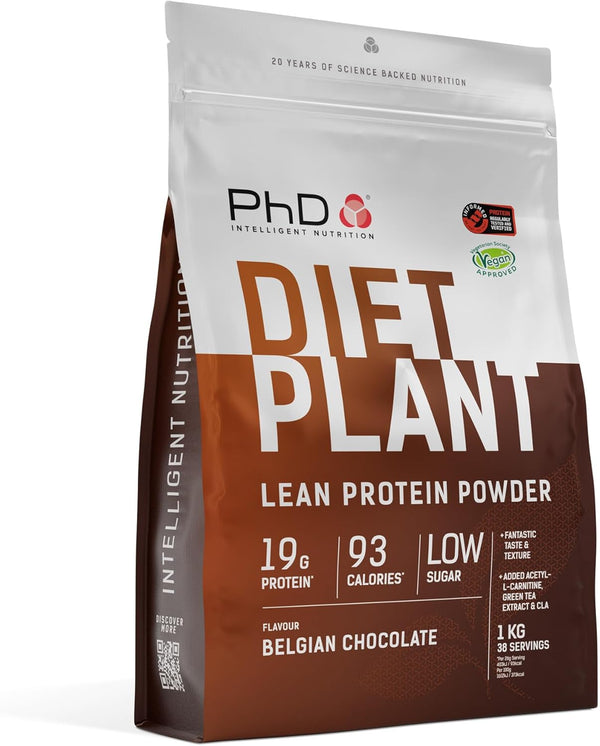 Nutrition Diet Plant, High Protein Lean Matrix, Vegan Diet Protein Powder, Belgian Chocolate, 19G of Plant Protein, 40 Servings per 1 Kg Bag (Packaging May Vary)