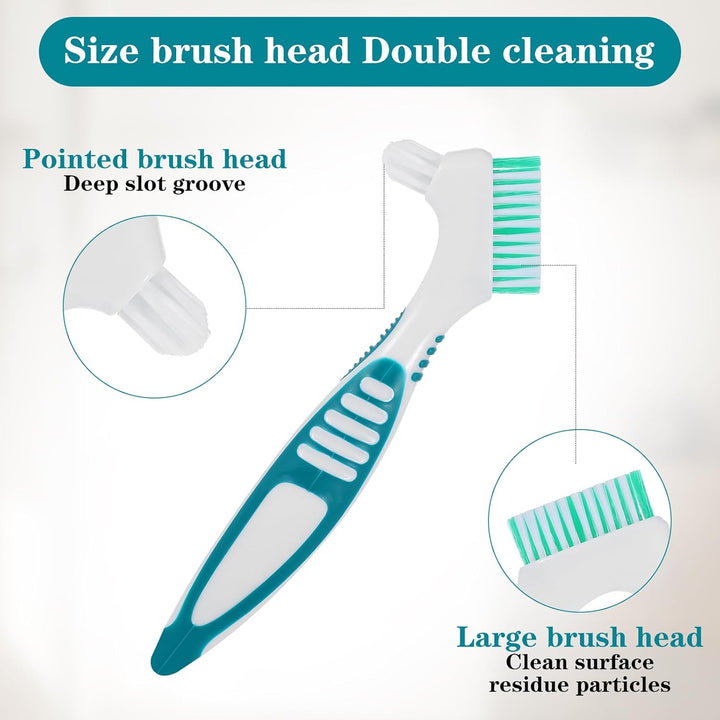 2Pcs Effective Denture Toothbrush, Denture Brush Multi-Layered Soft Bristles Denture Cleaner with Carrying Case for Dentures False Teeth Clean Care