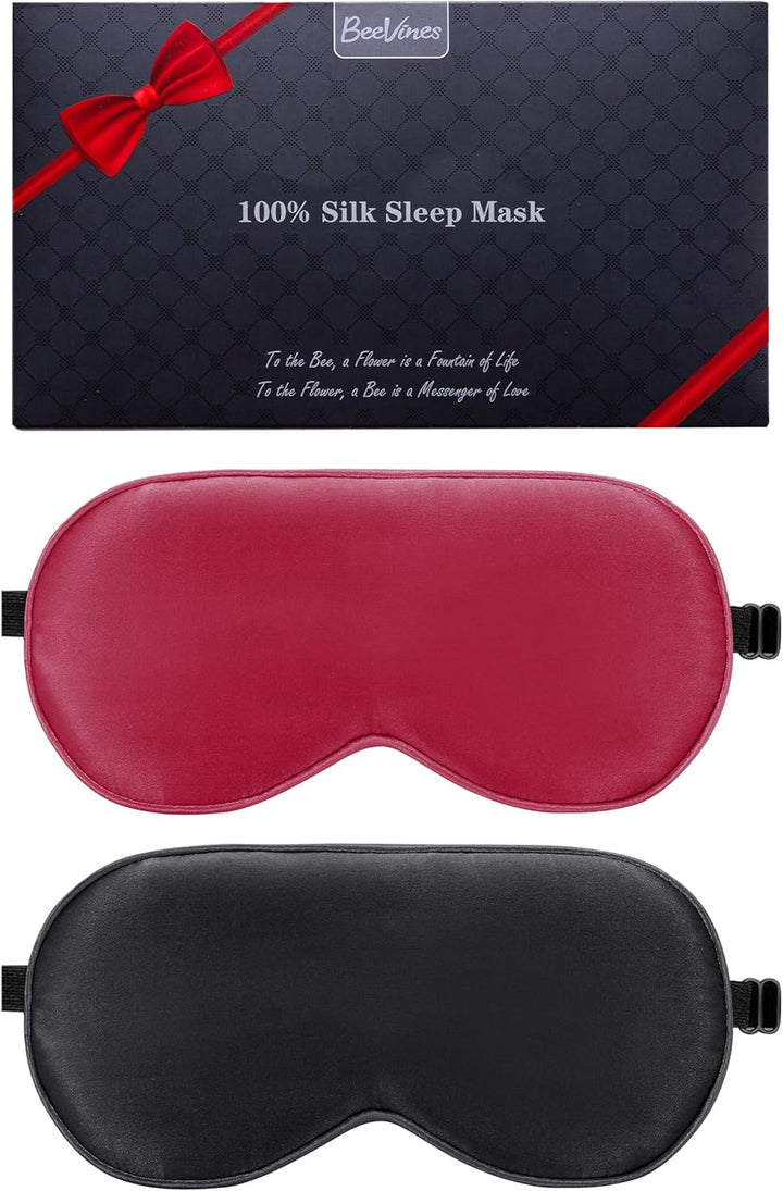 Sleep Mask, 2 Pack 100% Real Natural Pure Silk Eye Masks with Adjustable Strap for Sleeping, Mulberry Silk Eye Sleep Shade Cover, Block Light Reduces Puffy Eyes Traveling Gifts