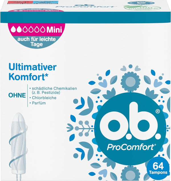 Procomfort Mini Tampons for Light to Medium Days with Dynamic Fit Technology & Silktouch Surface for Ultimate Comfort* & Reliable Protection (1 X 64 Pieces)