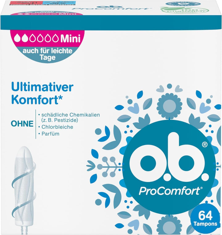 Procomfort Mini Tampons for Light to Medium Days with Dynamic Fit Technology & Silktouch Surface for Ultimate Comfort* & Reliable Protection (1 X 64 Pieces)
