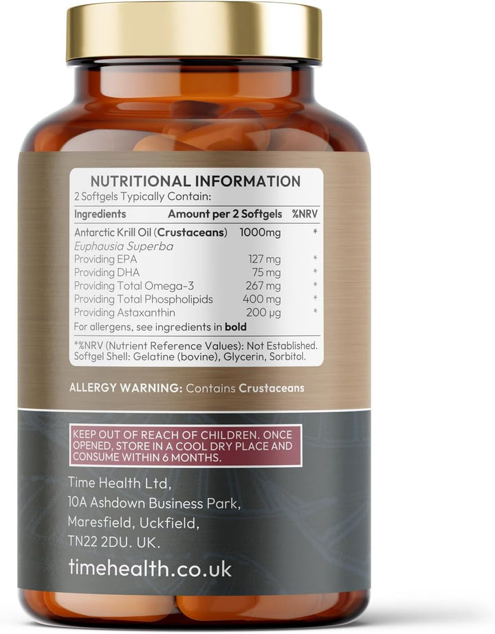 RIMFROST® Antarctic Krill Oil | Ultra Rich Omega-3 Including DHA/EPA Phospholipids & Astaxanthin | 120 Softgel Capsules | Fast Absorption & Highly Efficient | No Aftertaste | Sustainable