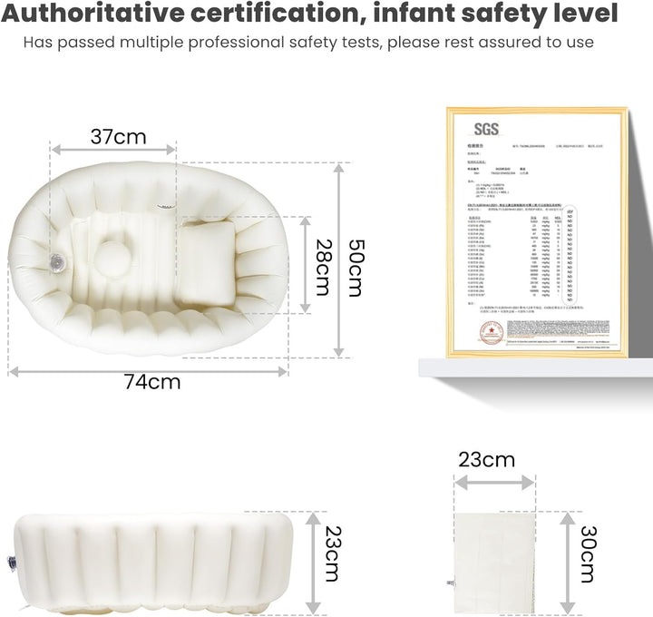 Inflatable Baby Bath Tub - Foldable, Collapsible Travel Bathtub for Toddlers and Newborns 0-12 Months - Support for Boys and Girls