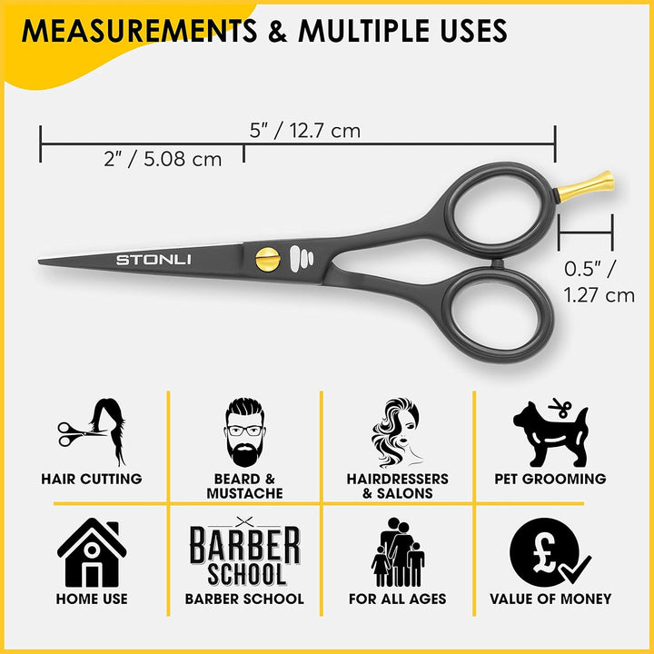 5" Beard and Moustache Scissors with Comb & Pouch - Small Hairdressing Scissors - Nose, Ear & Eyebrows Hair Scissor (Black)