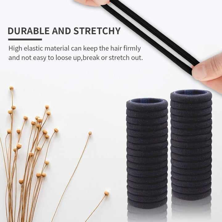 35PCS Hair Ties for Women, Smooth and Thick Black Hair Bands, Durable Elastic Hair Ties for Secure Ponytail Holding (Black)
