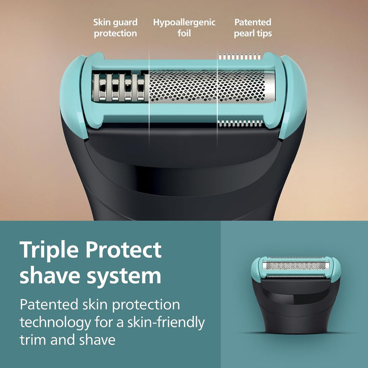 Body Groomer 5000 Series - Trimmer for Men with Triple Protect Shave System, Intimate Trim & Shave, Foldable Back Attachment, 100% Showerproof, 100 Min. Runtime, Model BG5480/15
