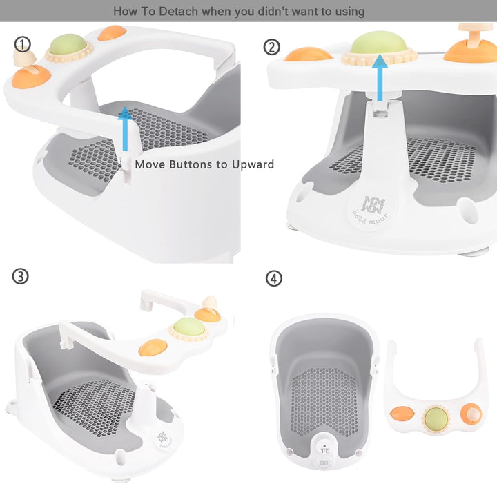 Baby Bath Seat 6 Months+ Child Bath Tub Non-Slip Baby Bath Chair with Toys, Water Jug, Grey New