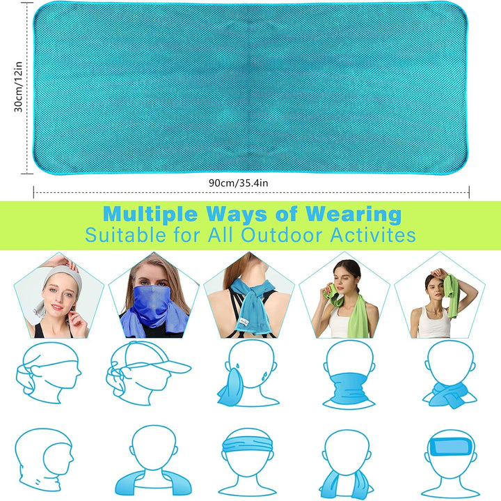 6-Pack Cooling Towels, 40"X12", Instant Cooling, Multipurpose, Personalized Pattern, Skin-Friendly, Microfiber, Bright Orange, Royal Blue, Green, Lake Blue, Gray, Rose Red