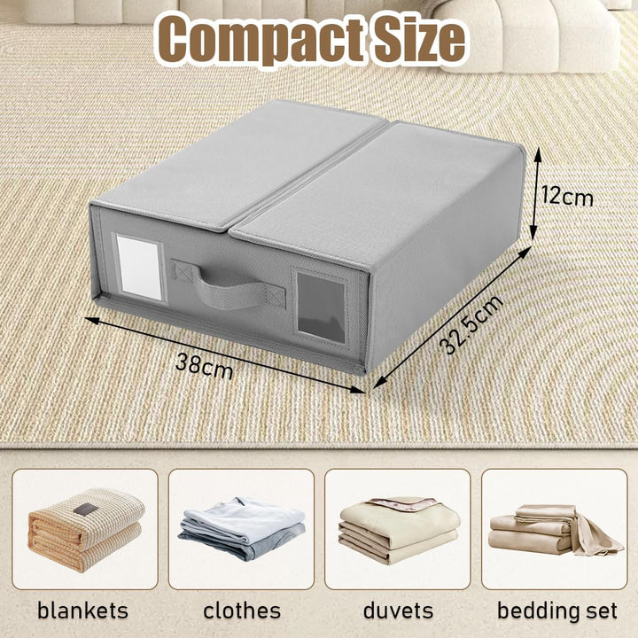 Bed Sheet Organiser Storage, Bedding Organiser Folder Box, Foldable Bedsheet Organiser Boxes Container for Linen Closet King Queen Size Sheet Duvet Cover Blanket Organisation with Zips, Grey, 2 Pack